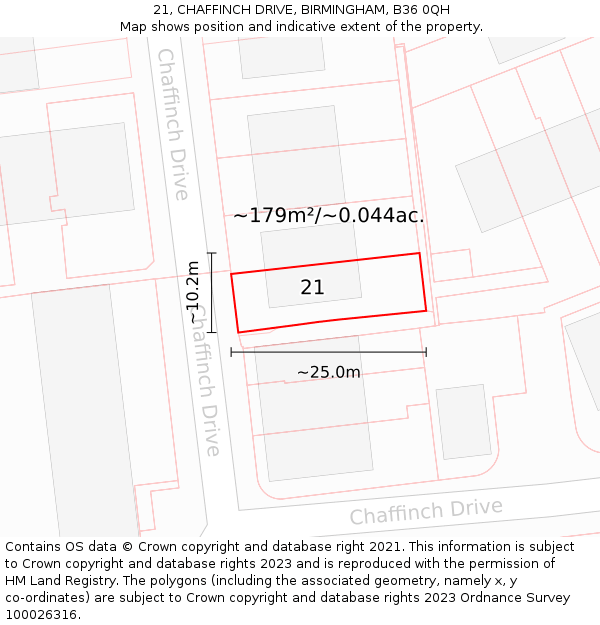 21, CHAFFINCH DRIVE, BIRMINGHAM, B36 0QH: Plot and title map