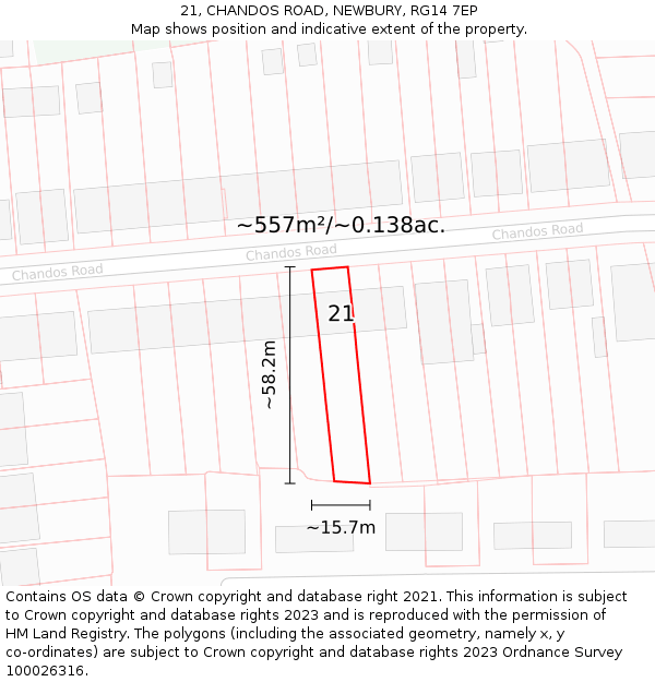 21, CHANDOS ROAD, NEWBURY, RG14 7EP: Plot and title map