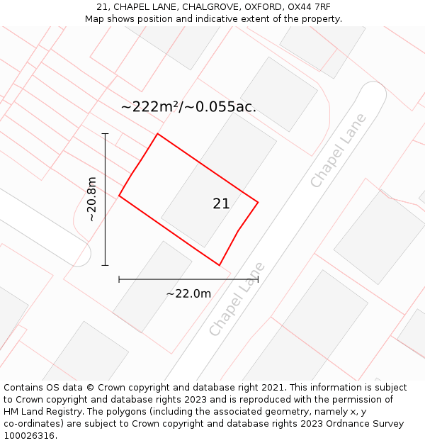 21, CHAPEL LANE, CHALGROVE, OXFORD, OX44 7RF: Plot and title map