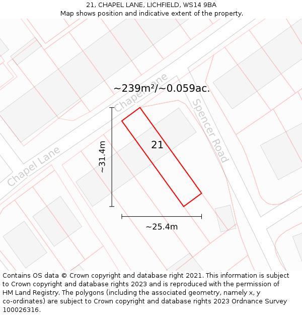 21, CHAPEL LANE, LICHFIELD, WS14 9BA: Plot and title map