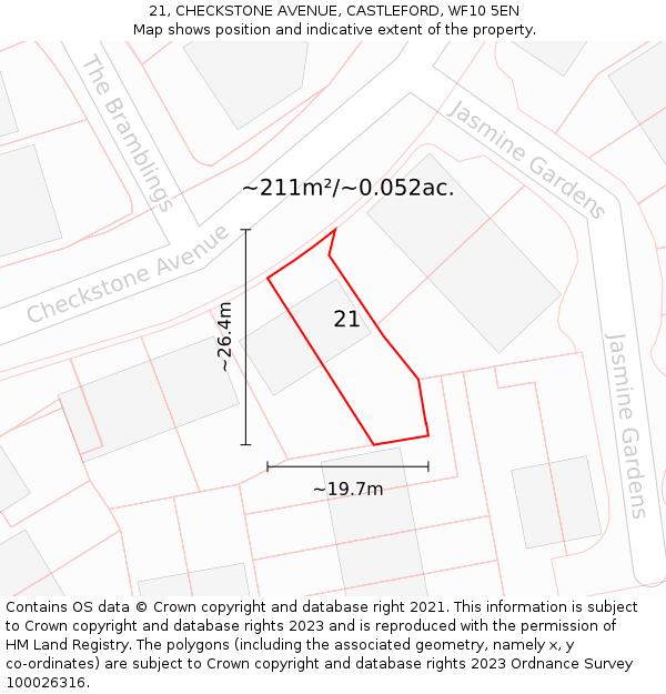 21, CHECKSTONE AVENUE, CASTLEFORD, WF10 5EN: Plot and title map