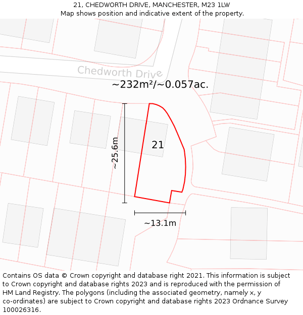 21, CHEDWORTH DRIVE, MANCHESTER, M23 1LW: Plot and title map