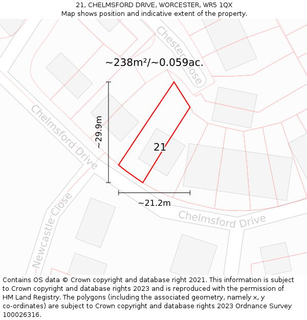 21, CHELMSFORD DRIVE, WORCESTER, WR5 1QX: Plot and title map