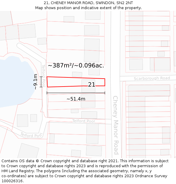 21, CHENEY MANOR ROAD, SWINDON, SN2 2NT: Plot and title map