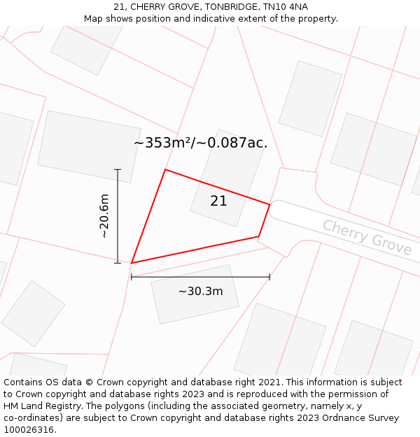 21, CHERRY GROVE, TONBRIDGE, TN10 4NA: Plot and title map