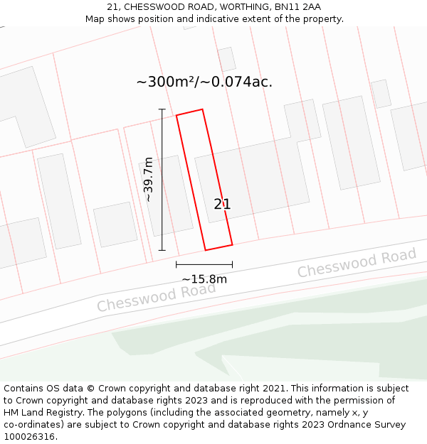 21, CHESSWOOD ROAD, WORTHING, BN11 2AA: Plot and title map