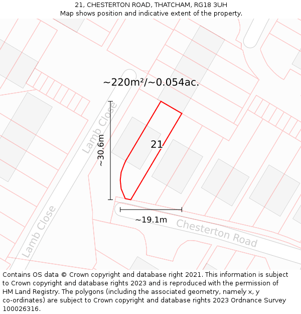 21, CHESTERTON ROAD, THATCHAM, RG18 3UH: Plot and title map