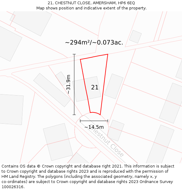 21, CHESTNUT CLOSE, AMERSHAM, HP6 6EQ: Plot and title map