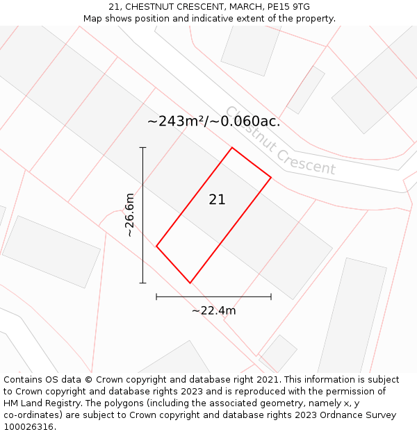 21, CHESTNUT CRESCENT, MARCH, PE15 9TG: Plot and title map