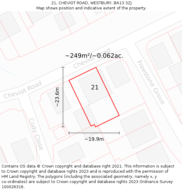 21, CHEVIOT ROAD, WESTBURY, BA13 3ZJ: Plot and title map