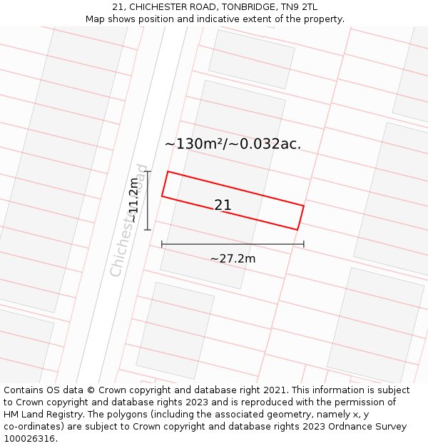 21, CHICHESTER ROAD, TONBRIDGE, TN9 2TL: Plot and title map