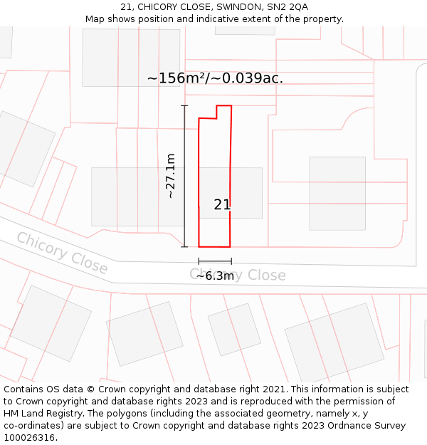 21, CHICORY CLOSE, SWINDON, SN2 2QA: Plot and title map