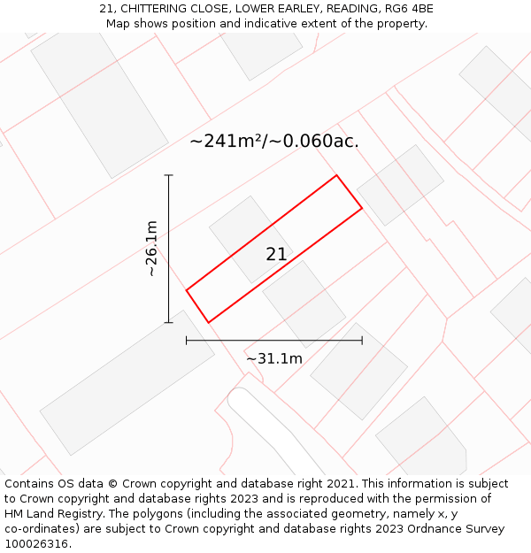 21, CHITTERING CLOSE, LOWER EARLEY, READING, RG6 4BE: Plot and title map
