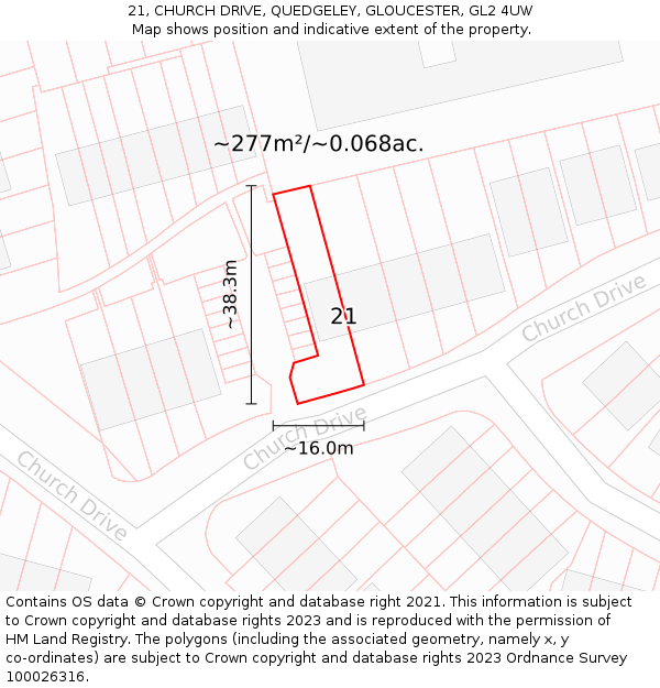 21, CHURCH DRIVE, QUEDGELEY, GLOUCESTER, GL2 4UW: Plot and title map