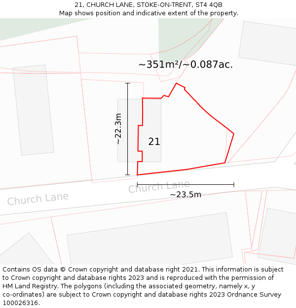 21, CHURCH LANE, STOKE-ON-TRENT, ST4 4QB: Plot and title map