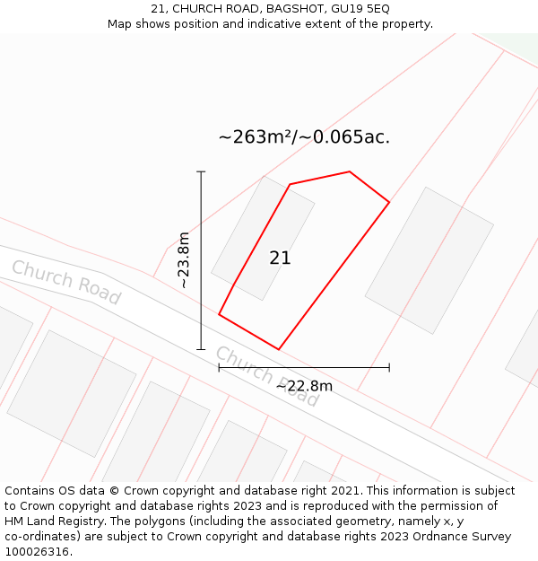 21, CHURCH ROAD, BAGSHOT, GU19 5EQ: Plot and title map