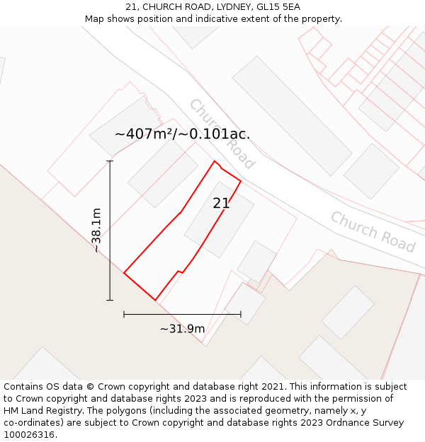 21, CHURCH ROAD, LYDNEY, GL15 5EA: Plot and title map