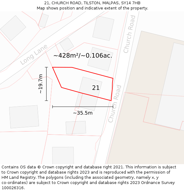 21, CHURCH ROAD, TILSTON, MALPAS, SY14 7HB: Plot and title map