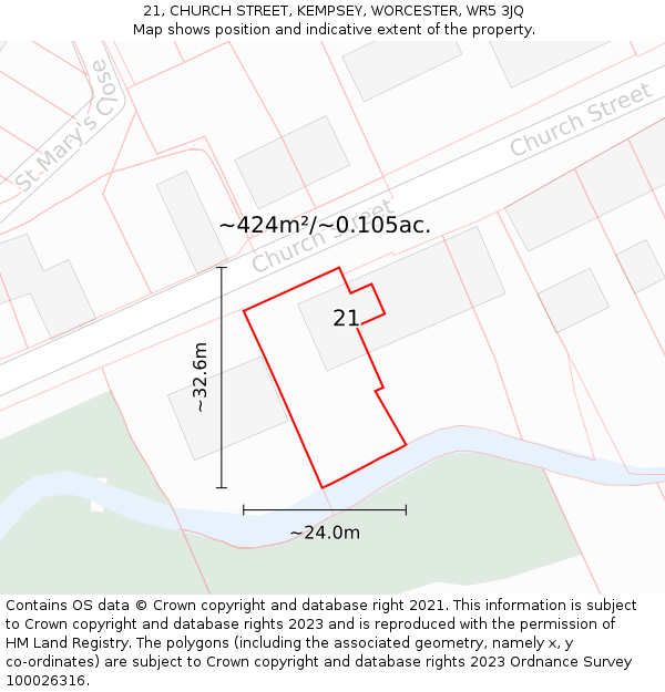 21, CHURCH STREET, KEMPSEY, WORCESTER, WR5 3JQ: Plot and title map