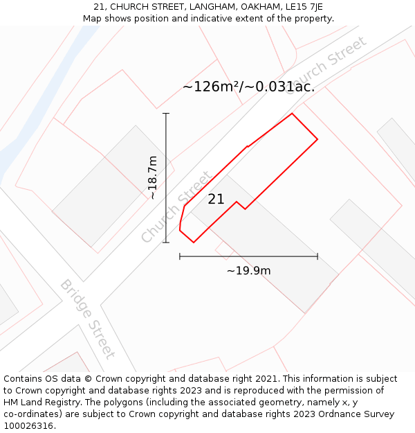 21, CHURCH STREET, LANGHAM, OAKHAM, LE15 7JE: Plot and title map