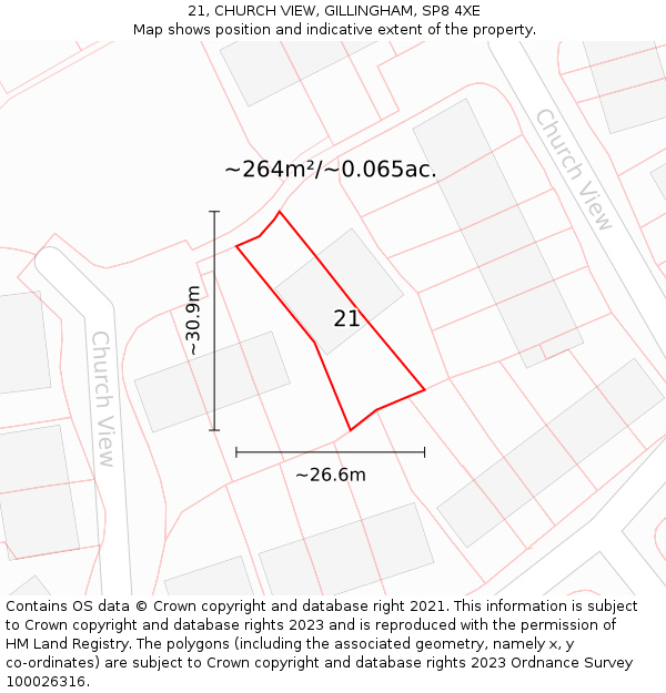 21, CHURCH VIEW, GILLINGHAM, SP8 4XE: Plot and title map