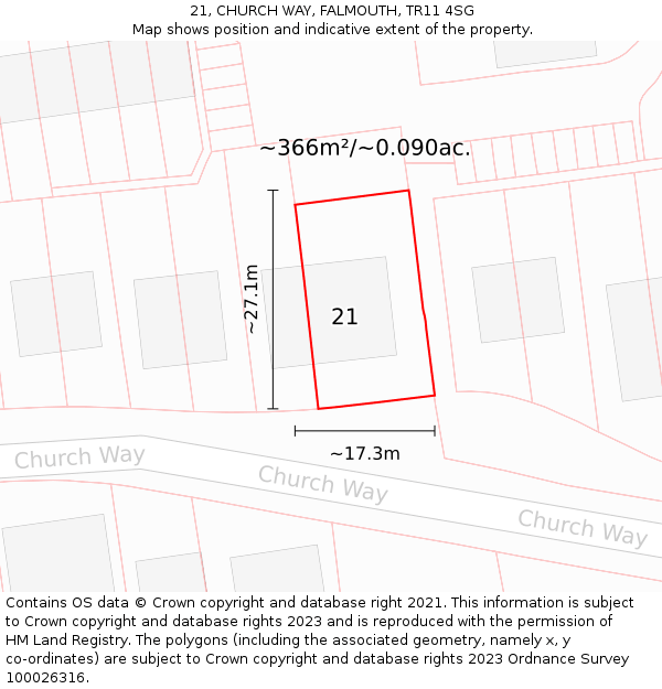 21, CHURCH WAY, FALMOUTH, TR11 4SG: Plot and title map