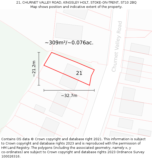 21, CHURNET VALLEY ROAD, KINGSLEY HOLT, STOKE-ON-TRENT, ST10 2BQ: Plot and title map