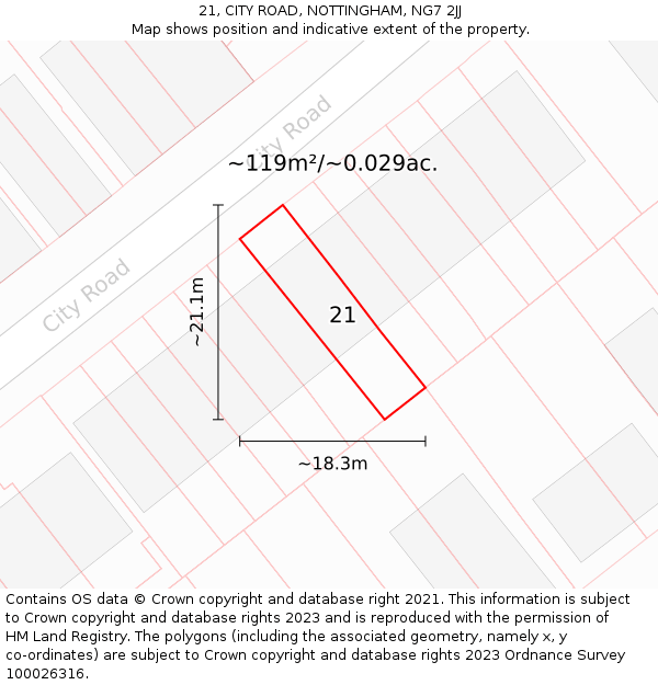 21, CITY ROAD, NOTTINGHAM, NG7 2JJ: Plot and title map