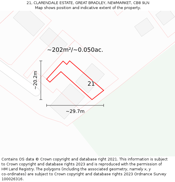 21, CLARENDALE ESTATE, GREAT BRADLEY, NEWMARKET, CB8 9LN: Plot and title map