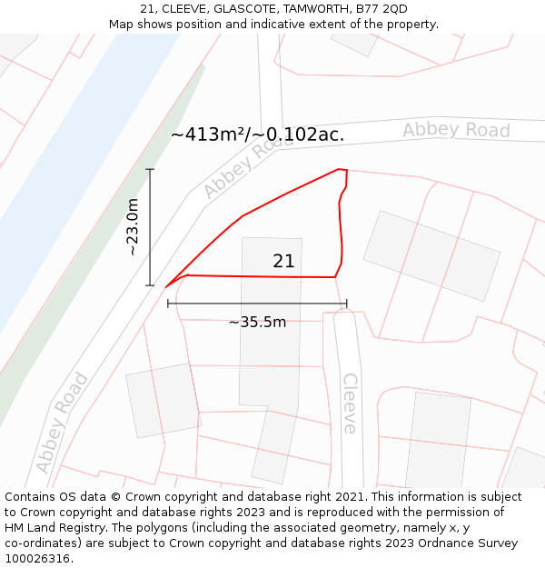 21, CLEEVE, GLASCOTE, TAMWORTH, B77 2QD: Plot and title map