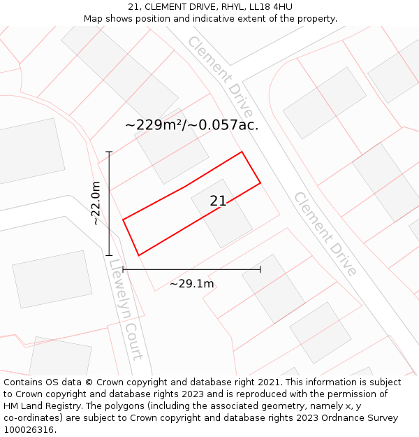 21, CLEMENT DRIVE, RHYL, LL18 4HU: Plot and title map