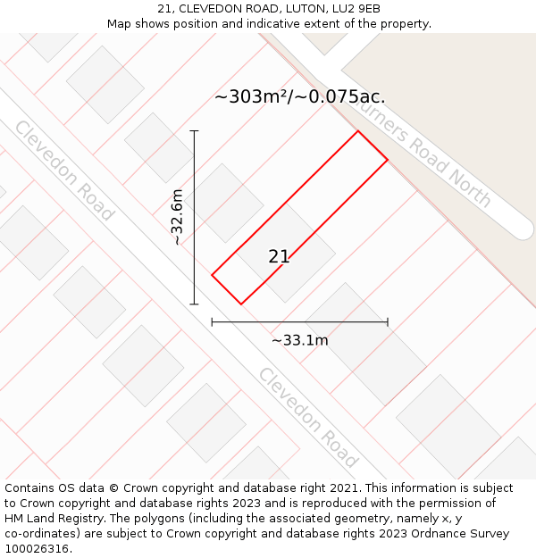 21, CLEVEDON ROAD, LUTON, LU2 9EB: Plot and title map