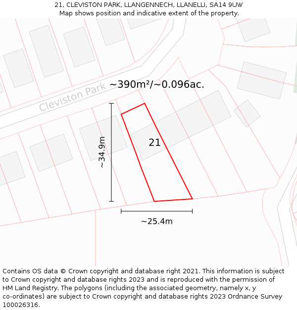 21, CLEVISTON PARK, LLANGENNECH, LLANELLI, SA14 9UW: Plot and title map