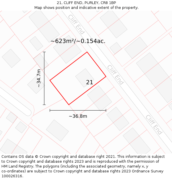 21, CLIFF END, PURLEY, CR8 1BP: Plot and title map