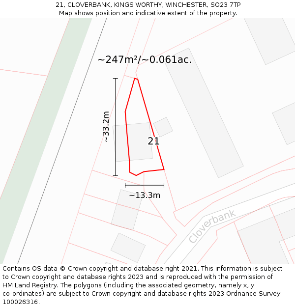 21, CLOVERBANK, KINGS WORTHY, WINCHESTER, SO23 7TP: Plot and title map