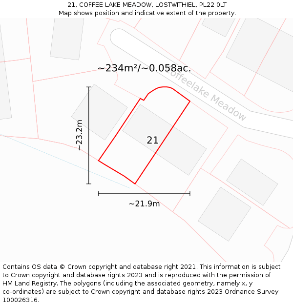 21, COFFEE LAKE MEADOW, LOSTWITHIEL, PL22 0LT: Plot and title map