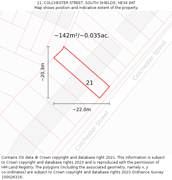 21, COLCHESTER STREET, SOUTH SHIELDS, NE34 9AT: Plot and title map