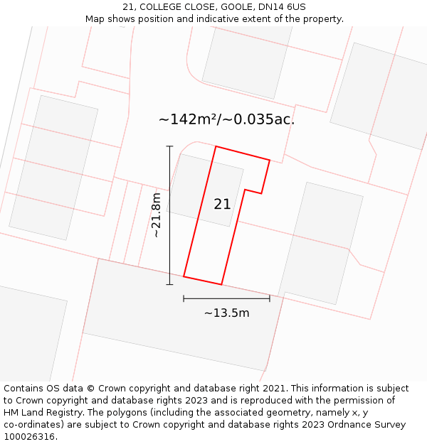 21, COLLEGE CLOSE, GOOLE, DN14 6US: Plot and title map