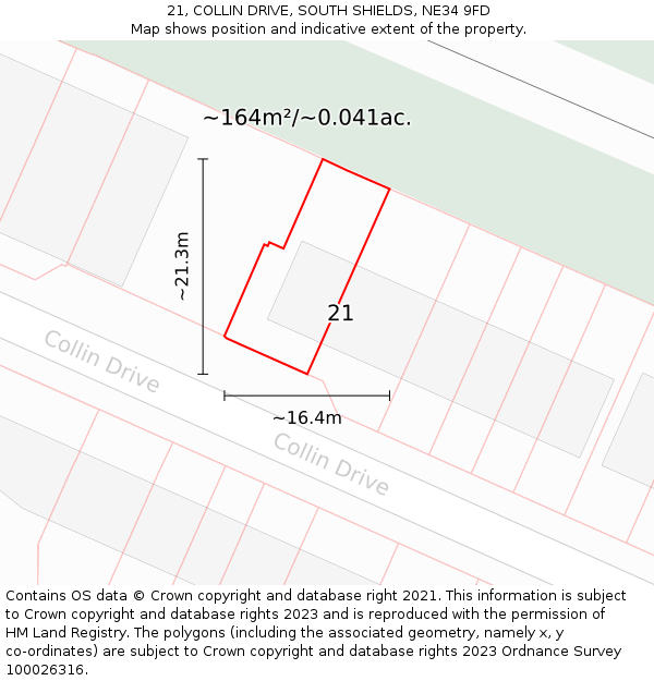 21, COLLIN DRIVE, SOUTH SHIELDS, NE34 9FD: Plot and title map