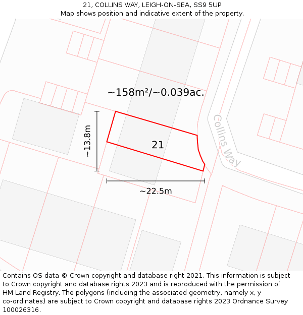 21, COLLINS WAY, LEIGH-ON-SEA, SS9 5UP: Plot and title map