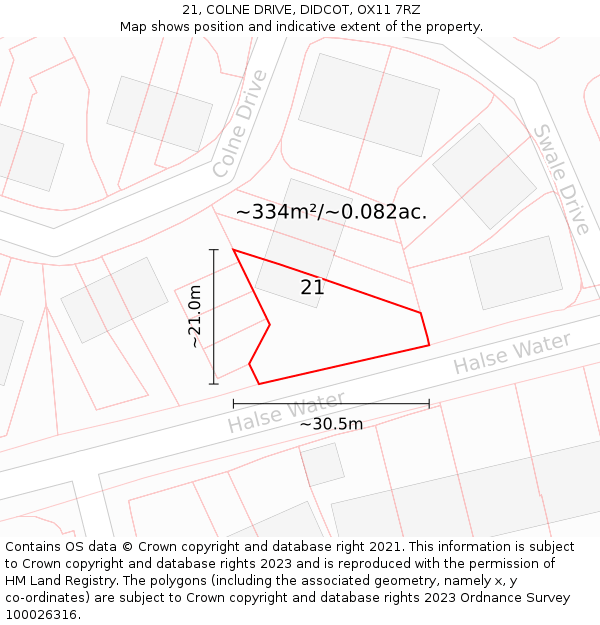 21, COLNE DRIVE, DIDCOT, OX11 7RZ: Plot and title map