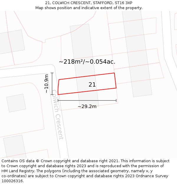 21, COLWICH CRESCENT, STAFFORD, ST16 3XP: Plot and title map