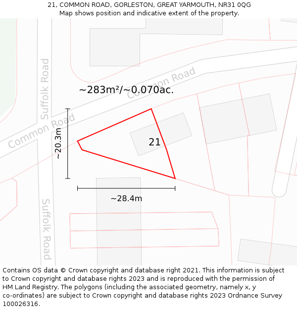 21, COMMON ROAD, GORLESTON, GREAT YARMOUTH, NR31 0QG: Plot and title map