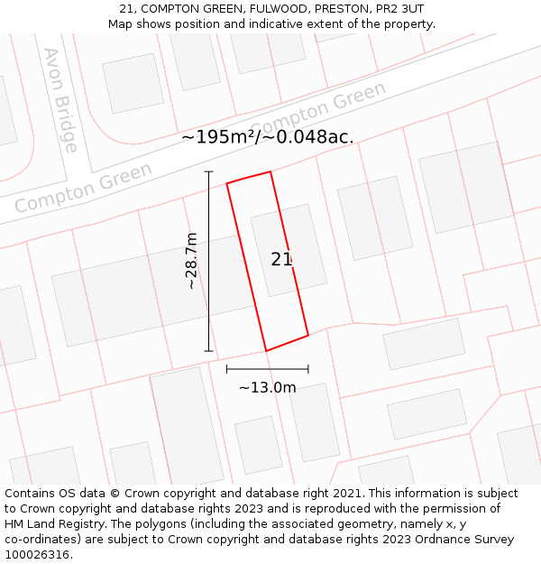 21, COMPTON GREEN, FULWOOD, PRESTON, PR2 3UT: Plot and title map