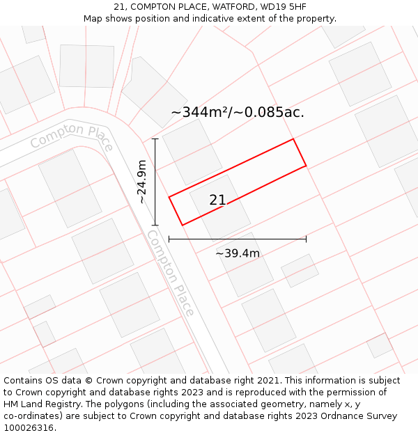 21, COMPTON PLACE, WATFORD, WD19 5HF: Plot and title map