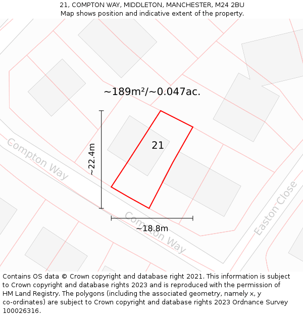 21, COMPTON WAY, MIDDLETON, MANCHESTER, M24 2BU: Plot and title map