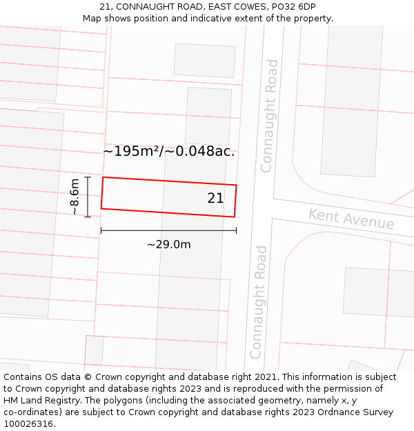 21, CONNAUGHT ROAD, EAST COWES, PO32 6DP: Plot and title map