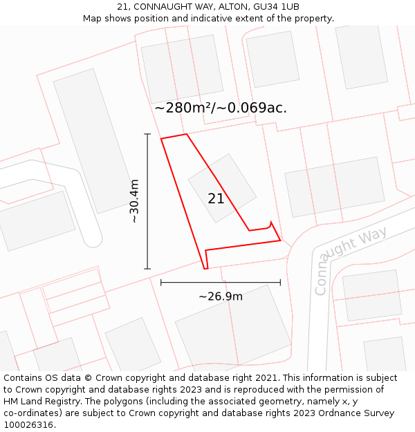 21, CONNAUGHT WAY, ALTON, GU34 1UB: Plot and title map