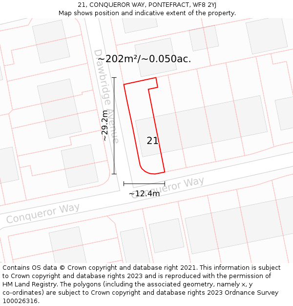 21, CONQUEROR WAY, PONTEFRACT, WF8 2YJ: Plot and title map