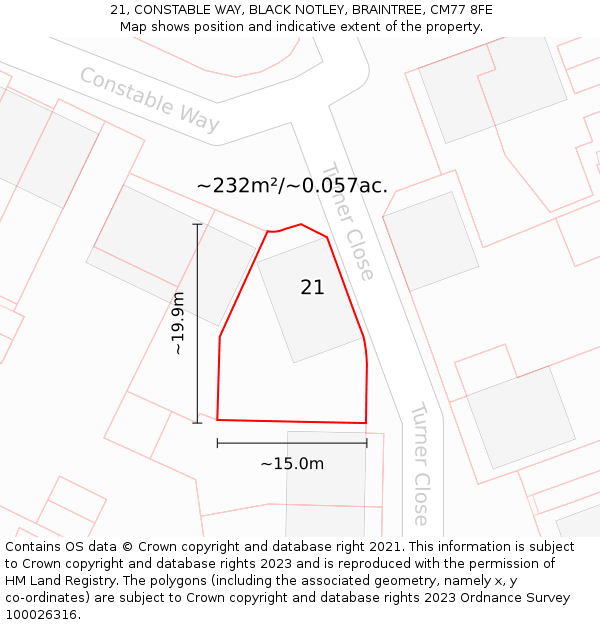 21, CONSTABLE WAY, BLACK NOTLEY, BRAINTREE, CM77 8FE: Plot and title map